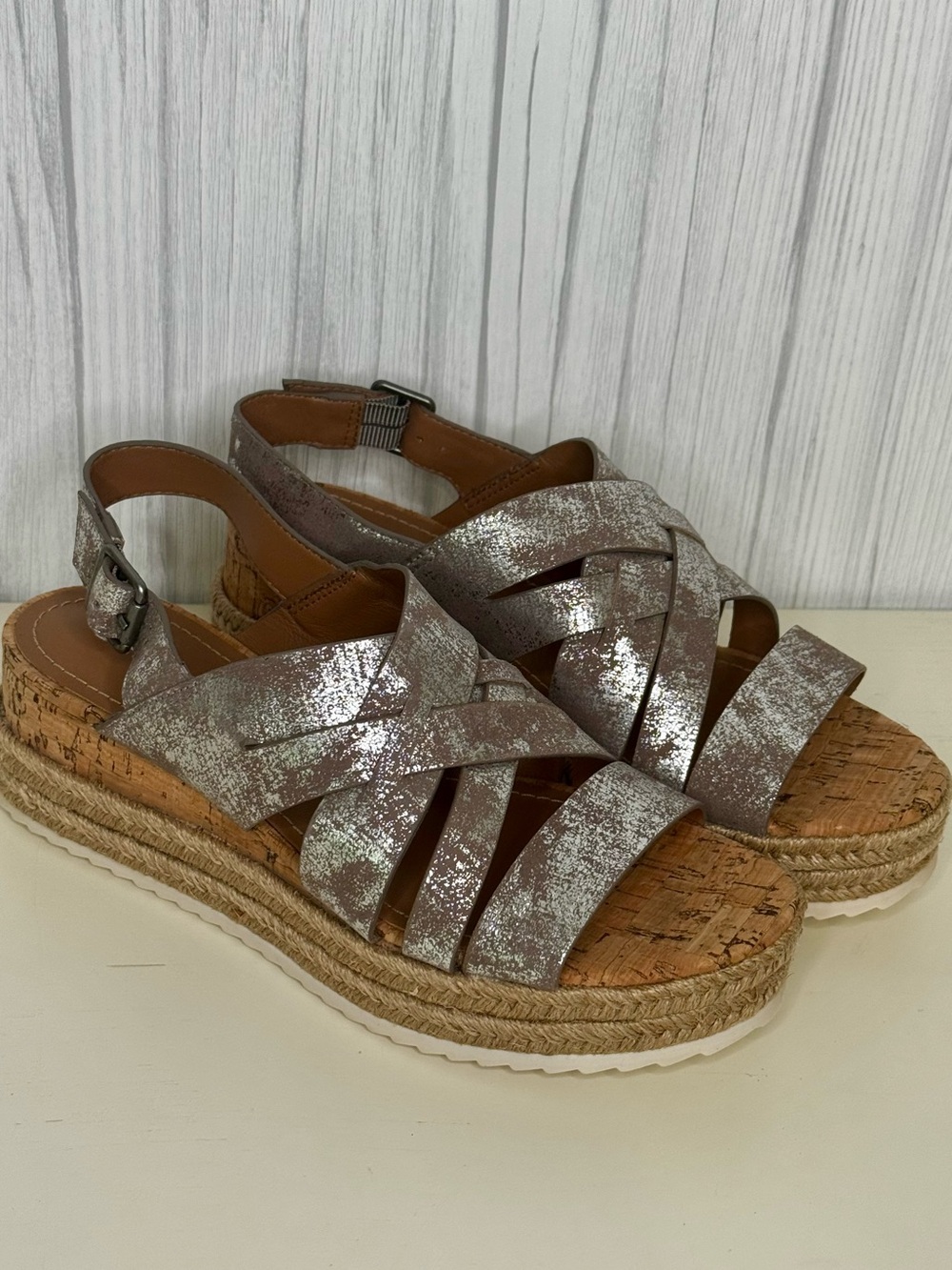 Women's Trask Metallic Brown Espadrille Sandals with Silver Foil NWOT